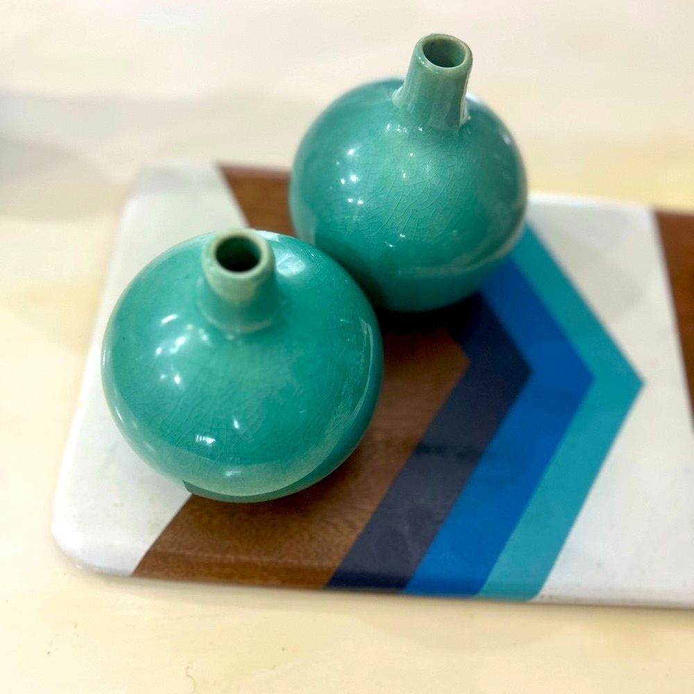 Set of Two Teal Ceramic Vases